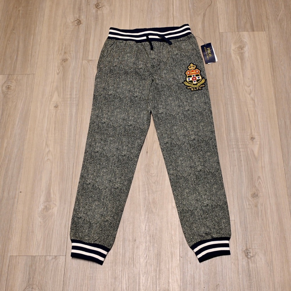 Polo Ralph Lauren Boys Herringbone Jogger Sweatpants Crest Patch Size M 10-12